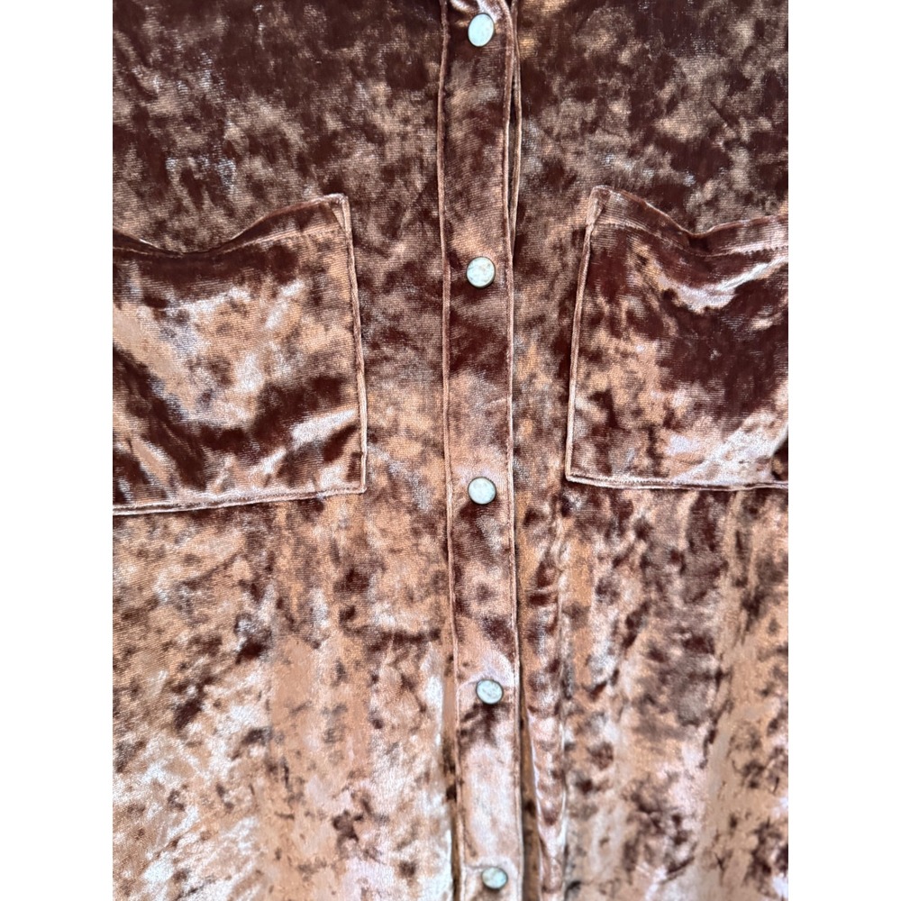 Rock & Roll Denim Crushed Velvet Pearl Snap Western Cowgirl Rodeo Shirt L - Picture 3 of 8